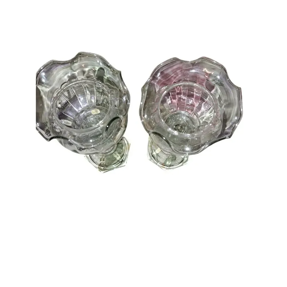 Vintage Glass Pedestal Candle Holder: Ruffled Rim
